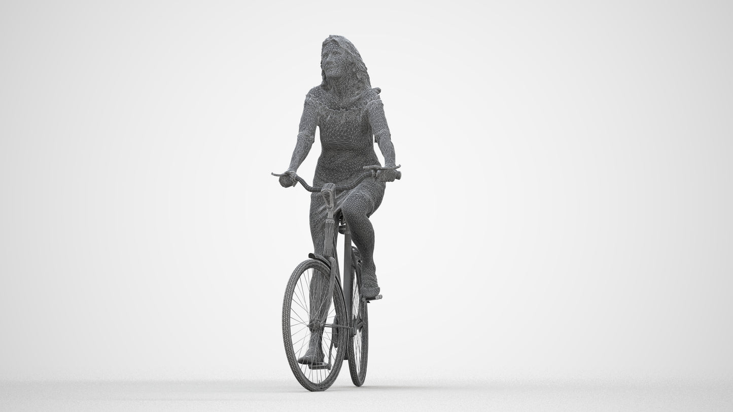 3D people model senior woman casual cycling, scanned human for 3ds Max rendering, wireframe back view