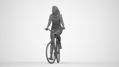 3D people model senior woman casual cycling, scanned human for 3ds Max rendering, wireframe back view