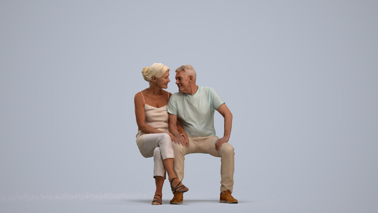 3D people model senior woman casual couple, scanned human for 3ds Max rendering, standing pose render