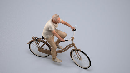 realistic 3D senior man casual cycling, scanned archviz people for Blender and 3ds Max, back view render
