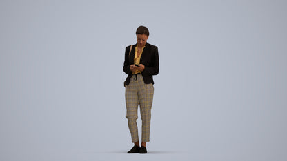 3D human model woman business standing, photogrammetry scanned person for archviz, standing pose render