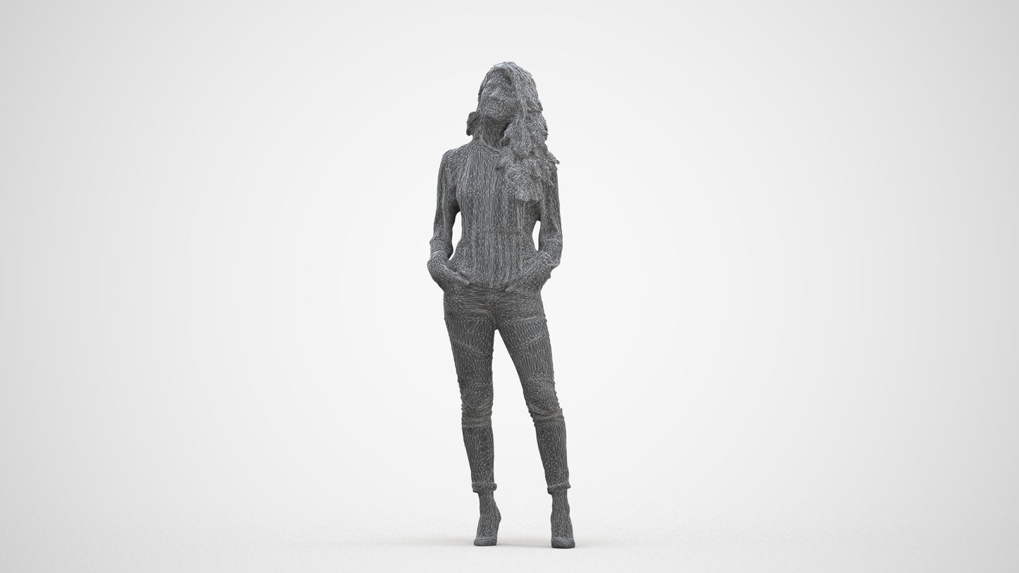 realistic 3D people woman casual standing, render-ready for V-Ray and Corona, FBX OBJ, three-quarter front view render