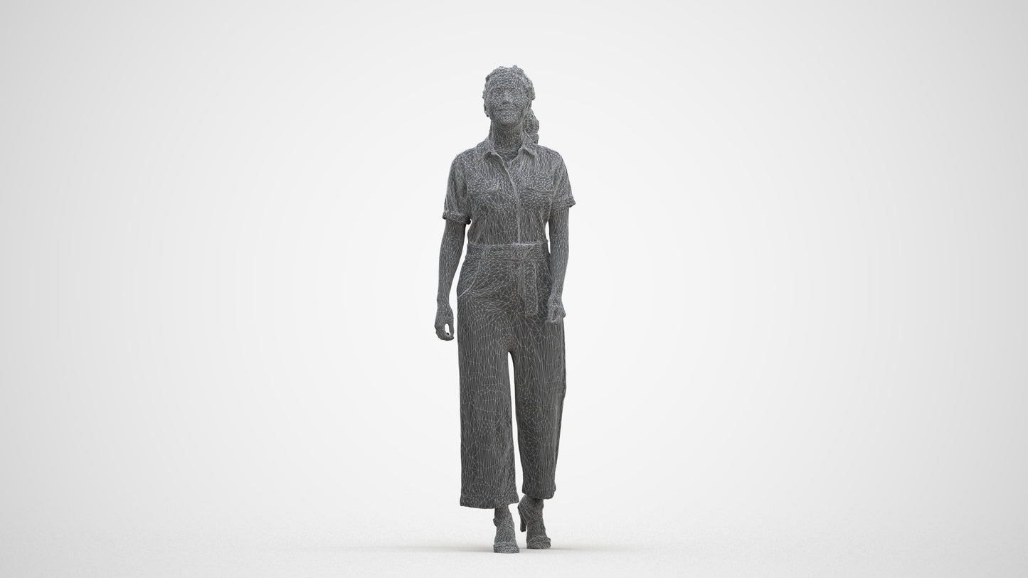 3D people model woman casual walking, scanned human for 3ds Max rendering, three-quarter front view render