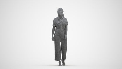 3D people model woman casual walking, scanned human for 3ds Max rendering, three-quarter front view render