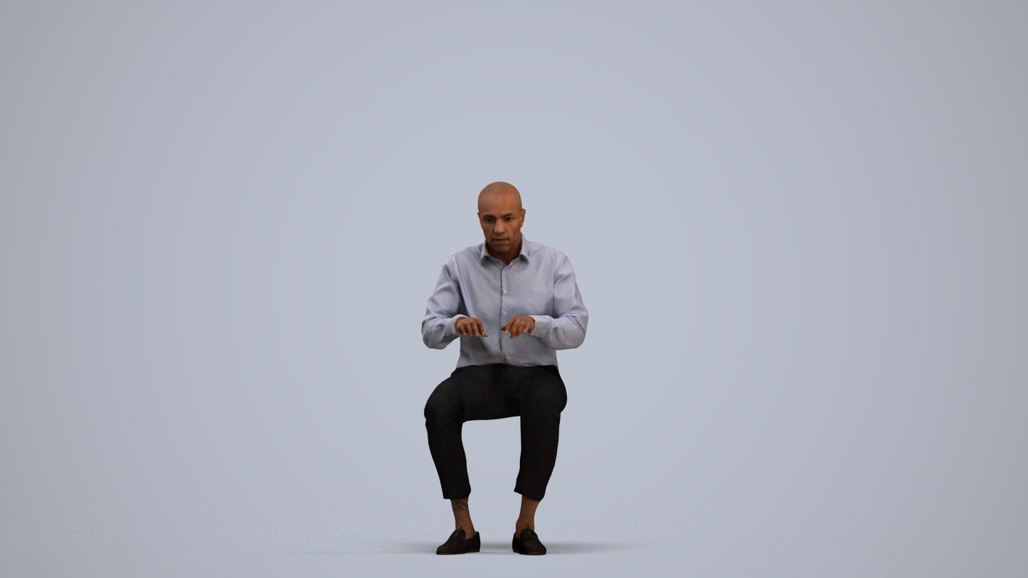 3D human model man business, photogrammetry scanned person for archviz, standing pose render