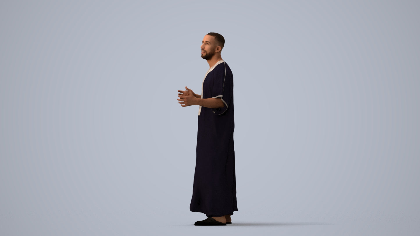 realistic 3D human man standing, archviz people FBX OBJ for Blender, three-quarter view render