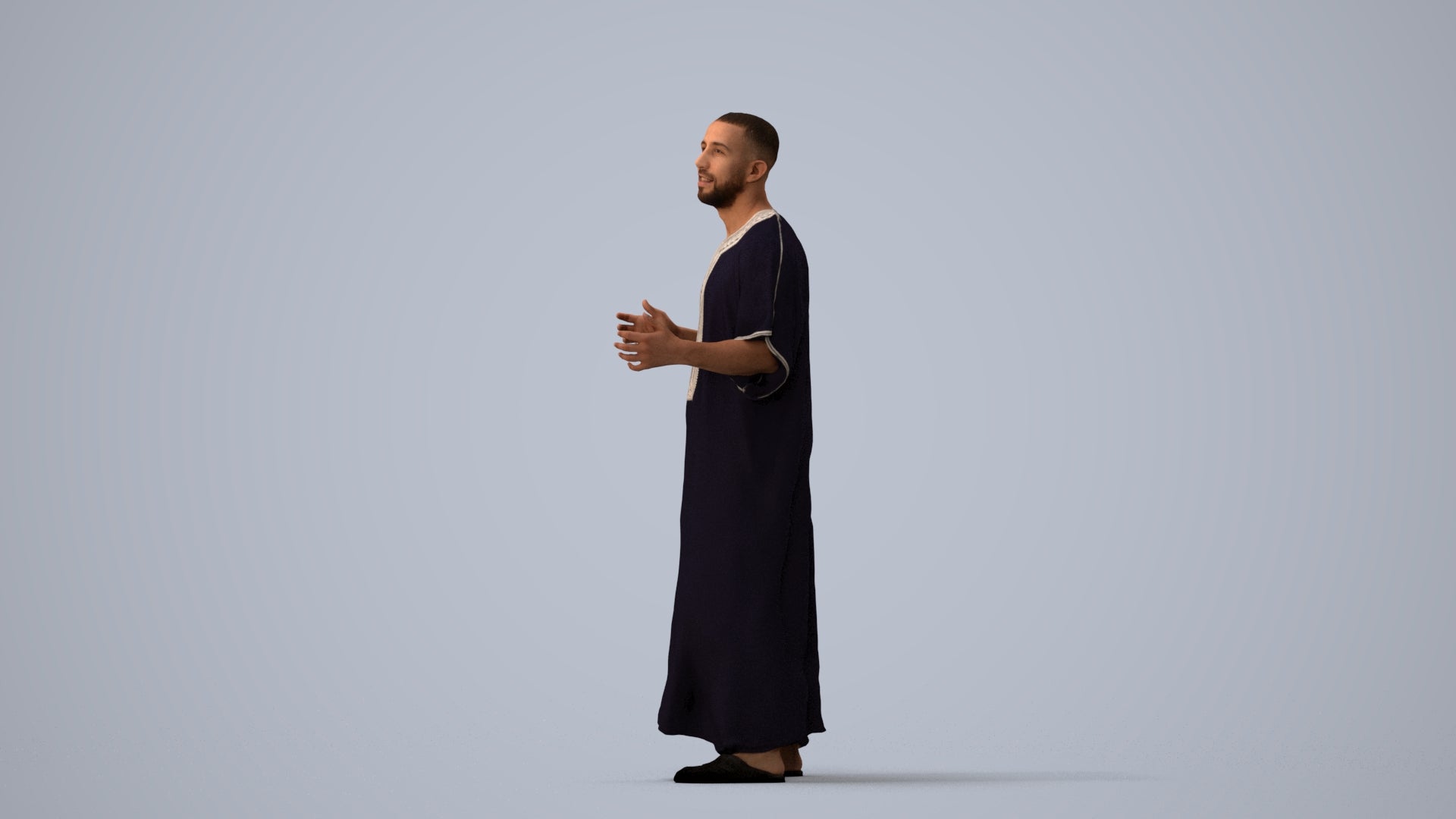 realistic 3D human man standing, archviz people FBX OBJ for Blender, three-quarter view render