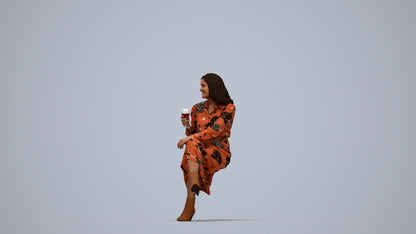 photogrammetry 3D woman casual sitting, realistic human model archviz FBX, top-down view render