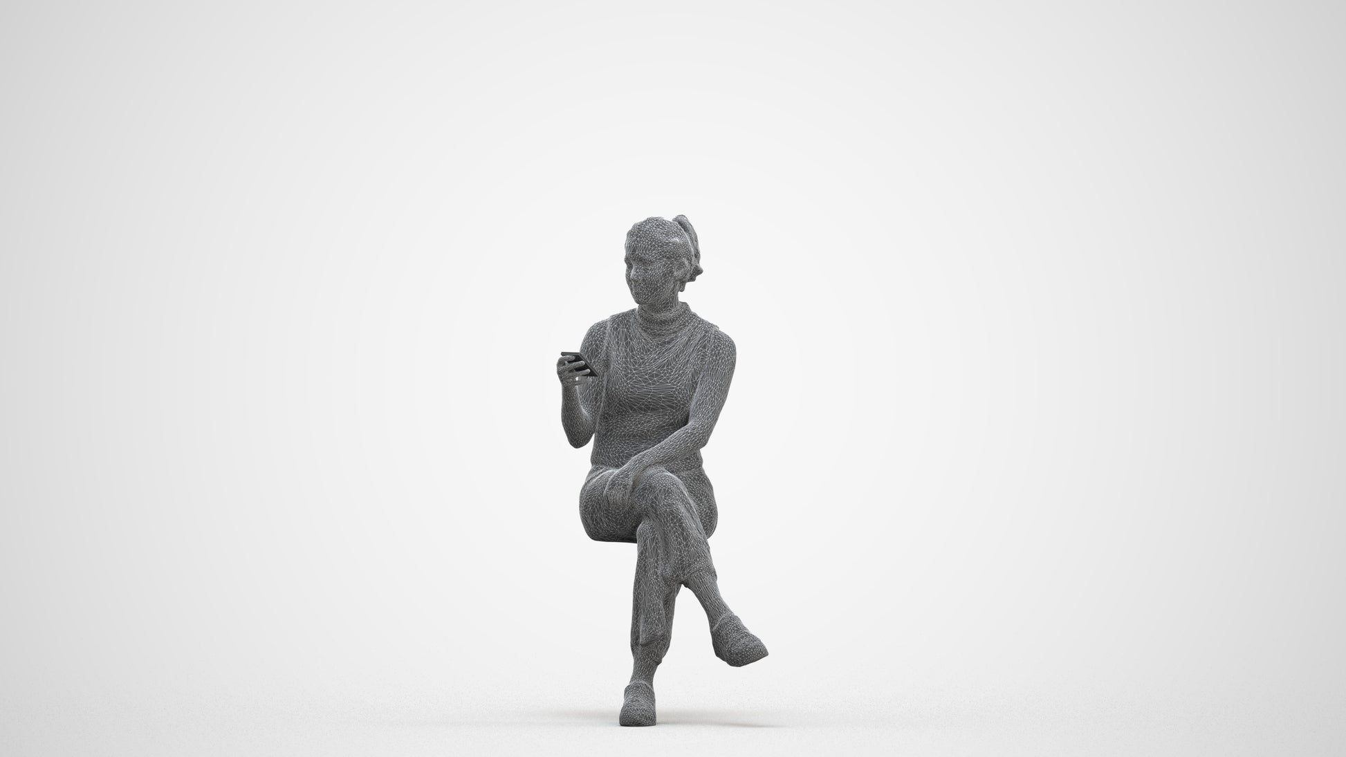 photogrammetry 3D woman casual sitting, realistic human model archviz FBX, three-quarter front view render