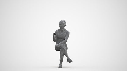 photogrammetry 3D woman casual sitting, realistic human model archviz FBX, three-quarter front view render