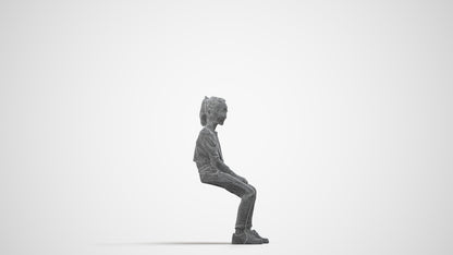 3D human model girl casual kids, photogrammetry scanned person for archviz, wireframe side view