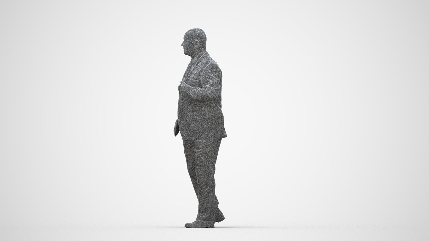 scanned 3D senior man business, photogrammetry people for Enscape and V-Ray, wireframe back view