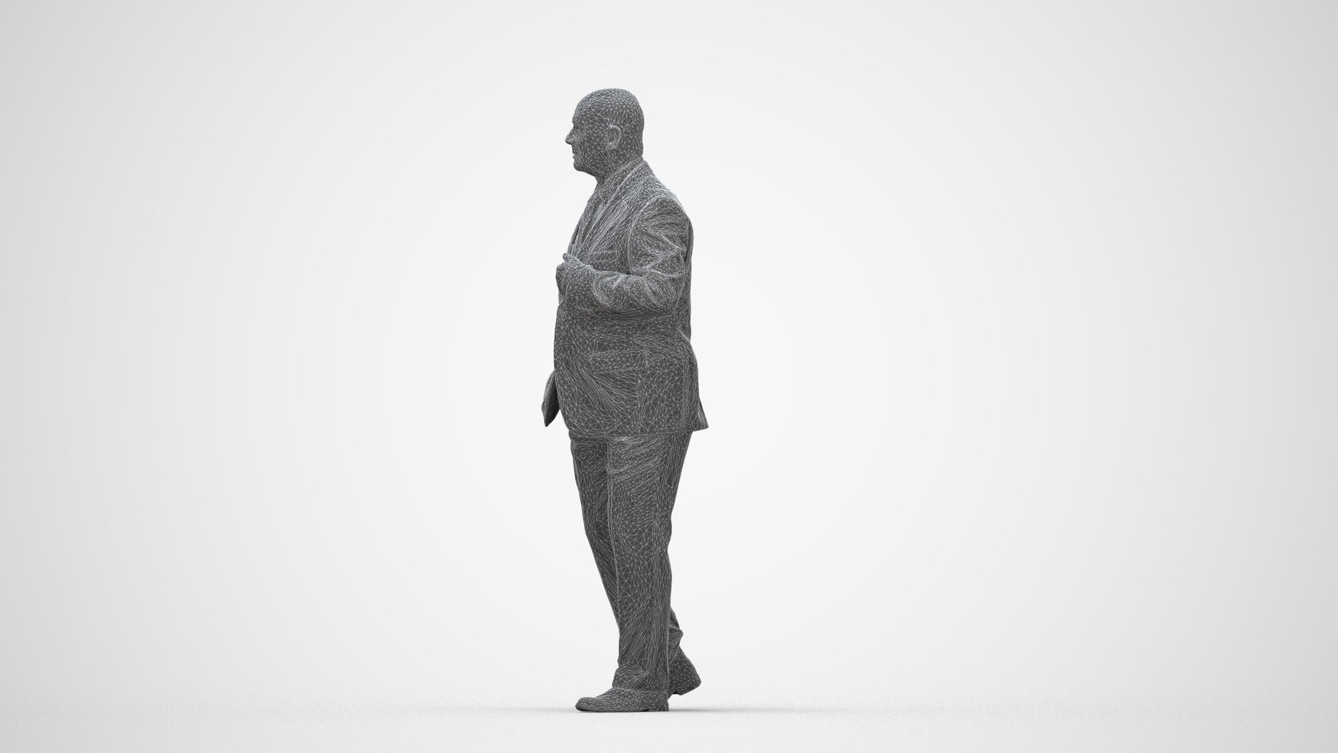 scanned 3D senior man business, photogrammetry people for Enscape and V-Ray, wireframe back view