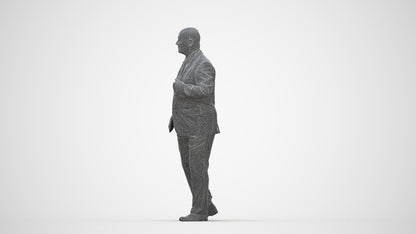scanned 3D senior man business, photogrammetry people for Enscape and V-Ray, wireframe back view