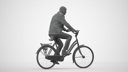 realistic 3D senior man business cycling, scanned archviz people for Blender and 3ds Max, wireframe side view