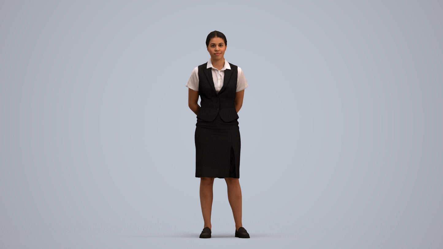 realistic 3D people woman hospitality, render-ready for V-Ray and Corona, FBX OBJ, standing pose render