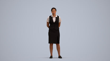 realistic 3D people woman hospitality, render-ready for V-Ray and Corona, FBX OBJ, standing pose render