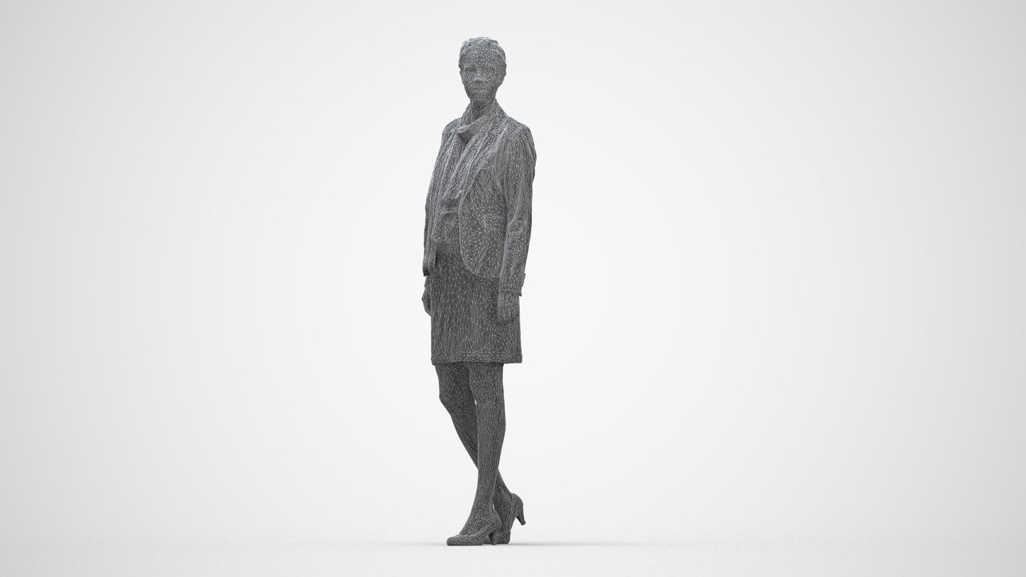 realistic 3D human woman business walking, archviz people FBX OBJ for Blender, wireframe back view