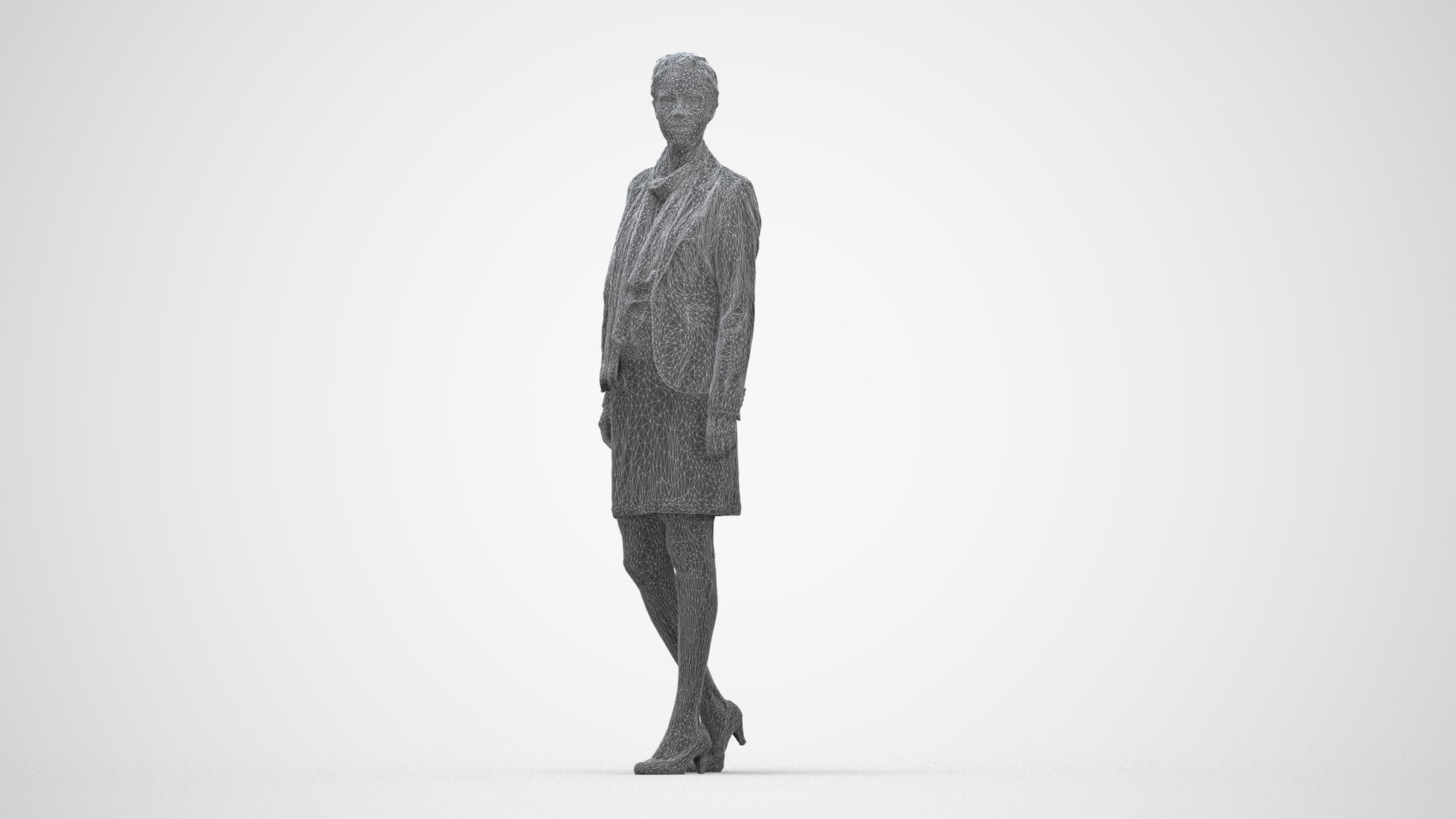 realistic 3D human woman business walking, archviz people FBX OBJ for Blender, wireframe back view