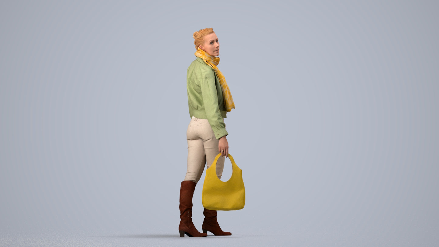 scanned 3D woman casual walking, photogrammetry people for Enscape and V-Ray, side view render