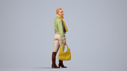 scanned 3D woman casual walking, photogrammetry people for Enscape and V-Ray, side view render