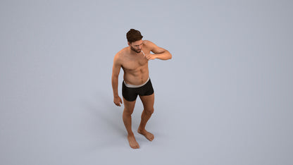 3D human model man bathroom, photogrammetry scanned person for archviz, back view render