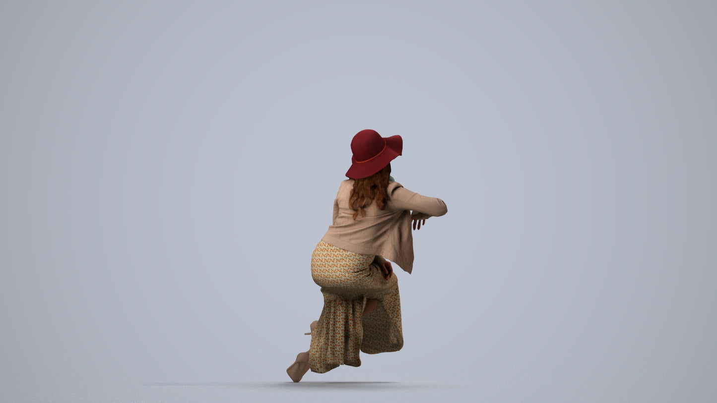 realistic 3D woman casual sitting, scanned archviz people for Blender and 3ds Max, side view render