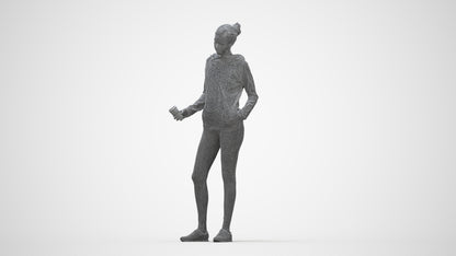 3D scanned woman standing sport, photorealistic archviz people for Enscape and SketchUp, wireframe back view