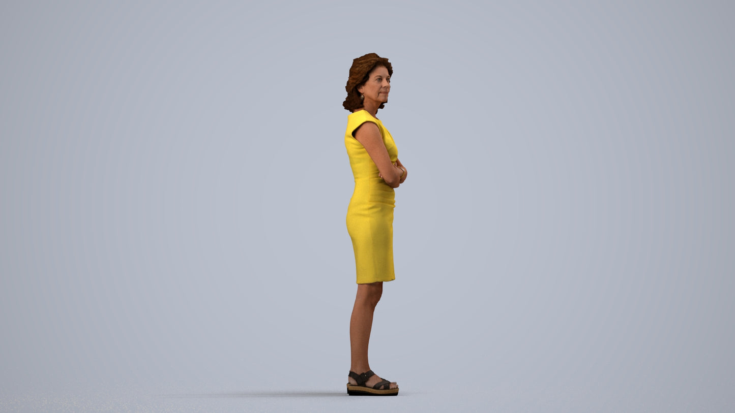 scanned 3D woman business standing, photogrammetry people for Enscape and V-Ray, side view render