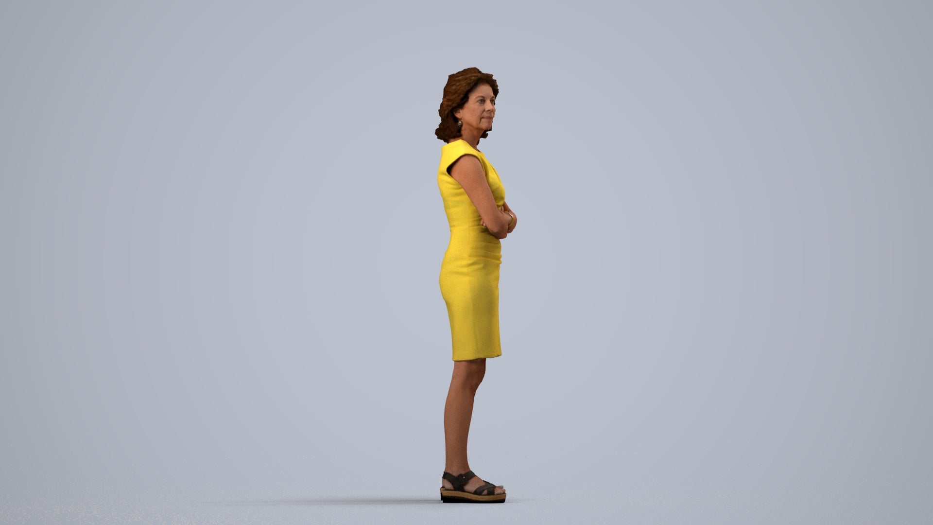 scanned 3D woman business standing, photogrammetry people for Enscape and V-Ray, side view render