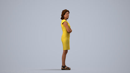 scanned 3D woman business standing, photogrammetry people for Enscape and V-Ray, side view render