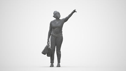 3D scanned woman standing casual, photorealistic archviz people for Enscape and SketchUp, wireframe back view