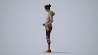 3D scanned woman standing sport, photorealistic archviz people for Enscape and SketchUp, three-quarter view render