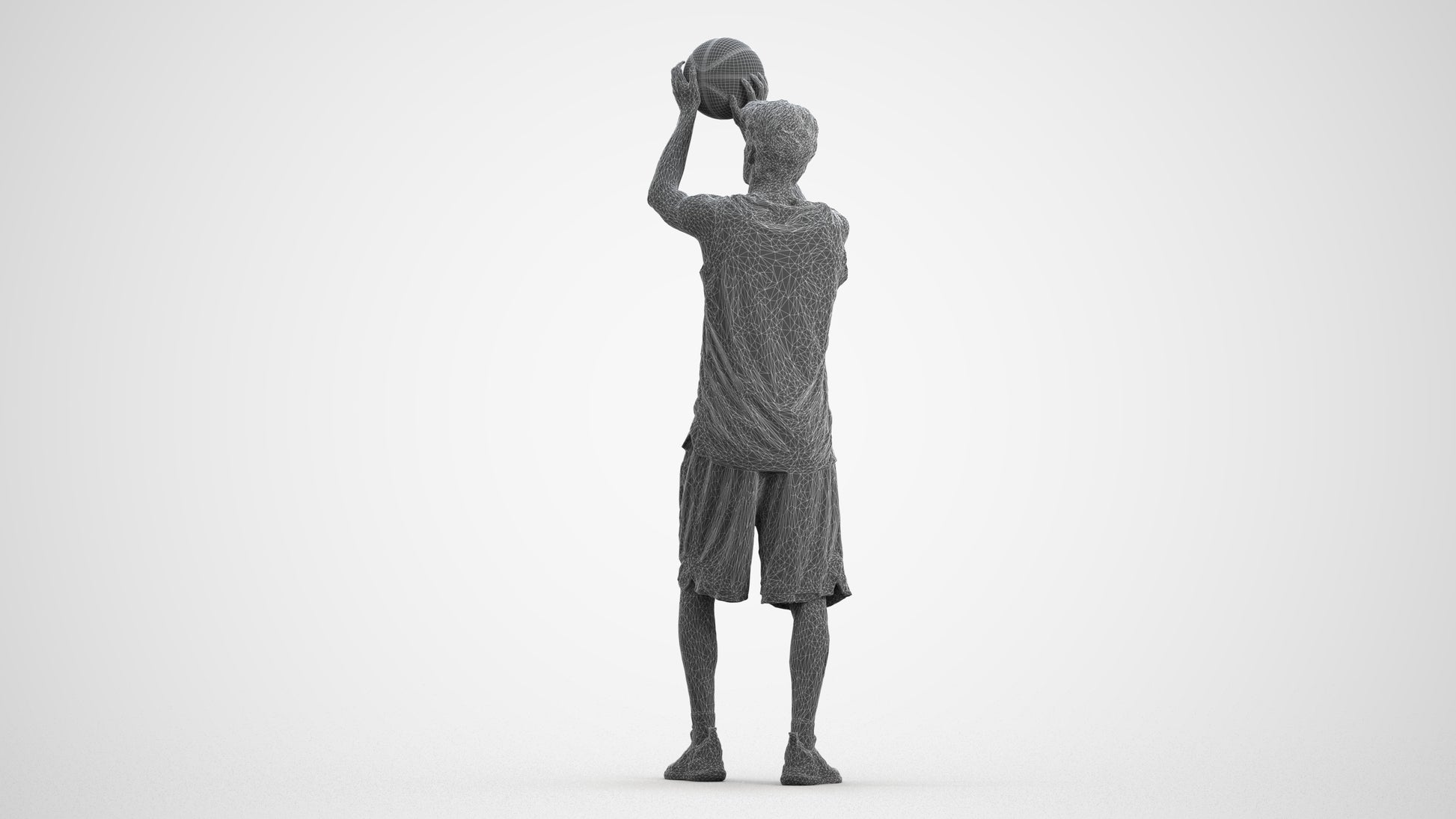3D people model man sport, scanned human for 3ds Max rendering, wireframe front view