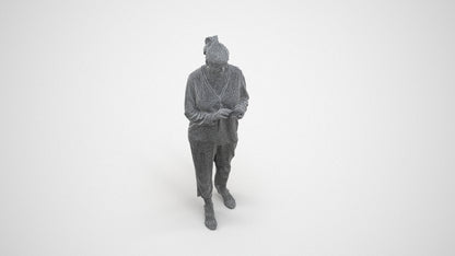 scanned 3D woman casual standing, photogrammetry people for Enscape and V-Ray, wireframe three-quarter view