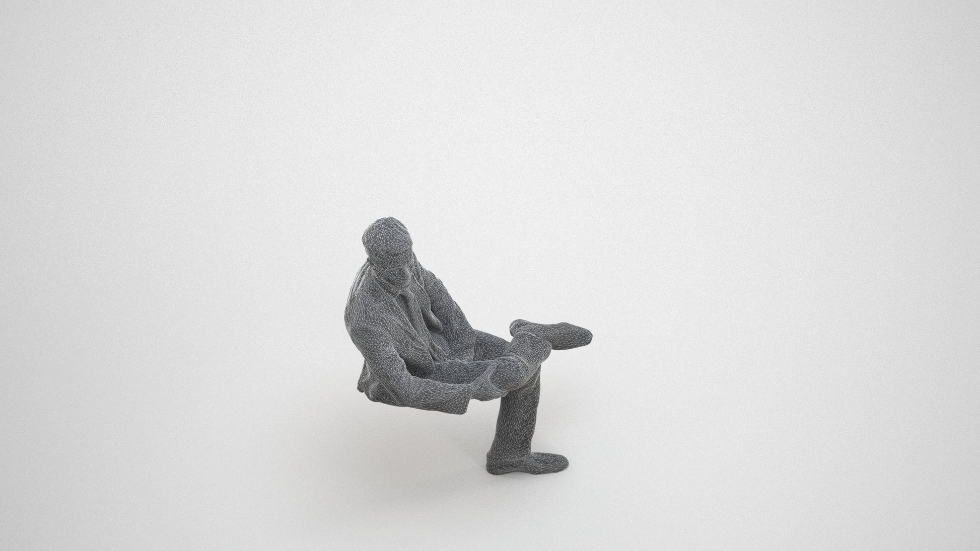 3D scanned man business, photorealistic archviz people for Enscape and SketchUp, wireframe three-quarter view