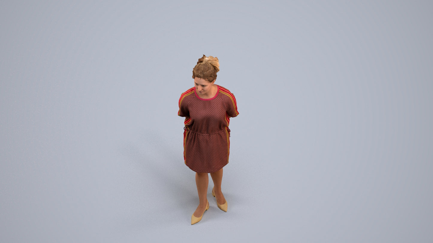 3D people model woman casual standing, scanned human for 3ds Max rendering, back view render