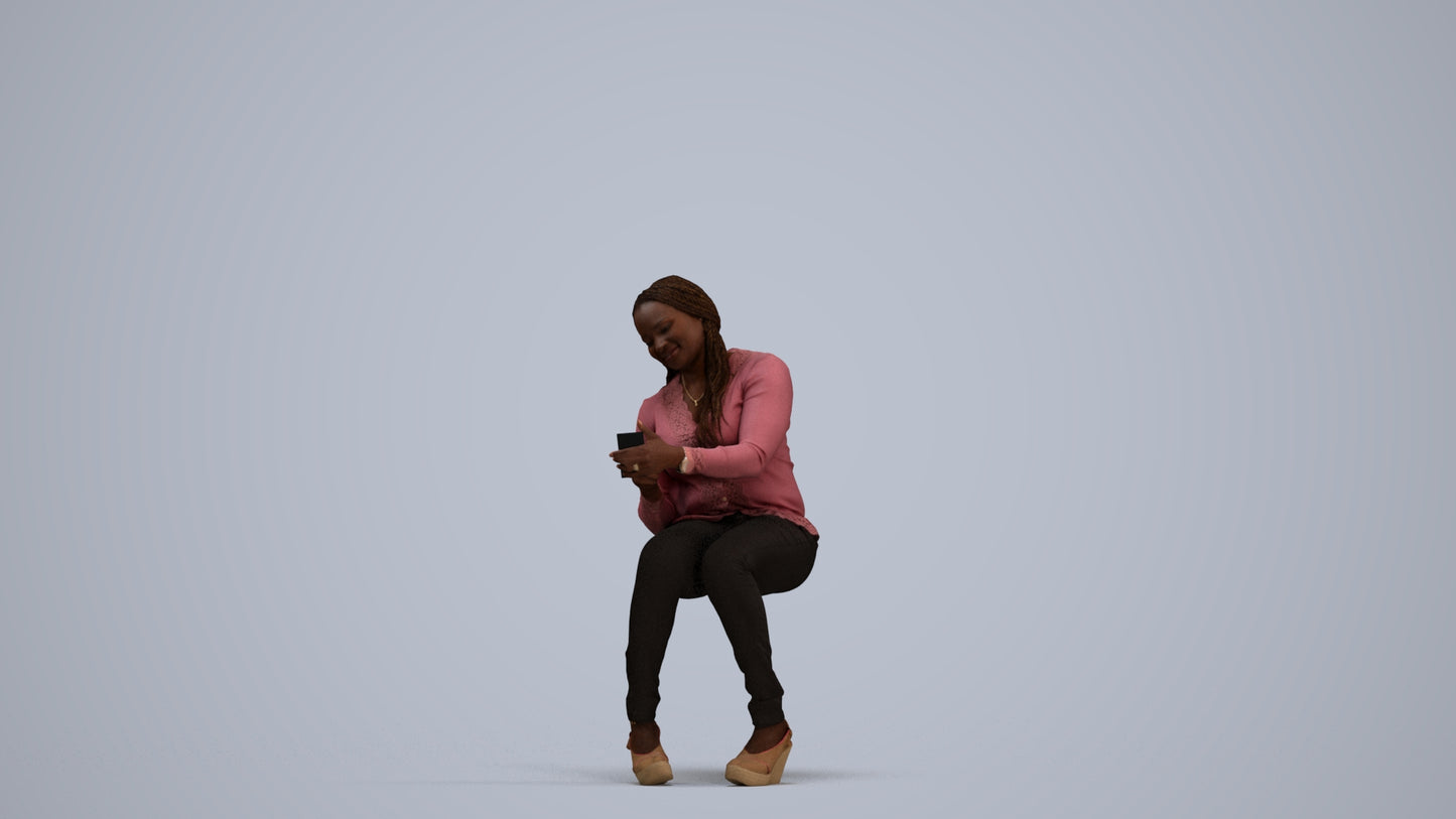 scanned 3D woman casual sitting, photogrammetry people for Enscape and V-Ray, standing pose render