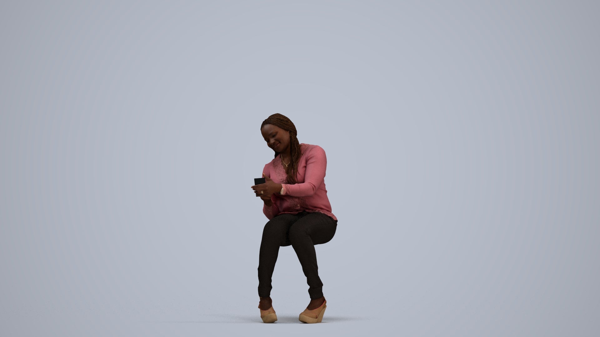scanned 3D woman casual sitting, photogrammetry people for Enscape and V-Ray, standing pose render