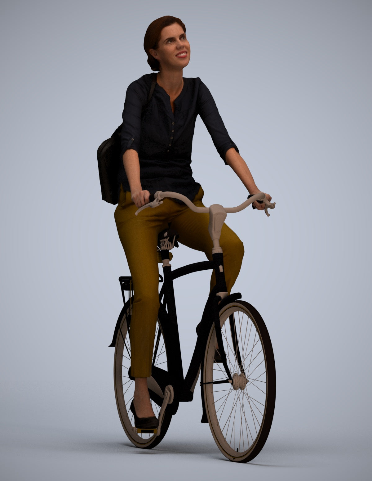 3D scanned woman cycling casual, photorealistic archviz people for Enscape and SketchUp