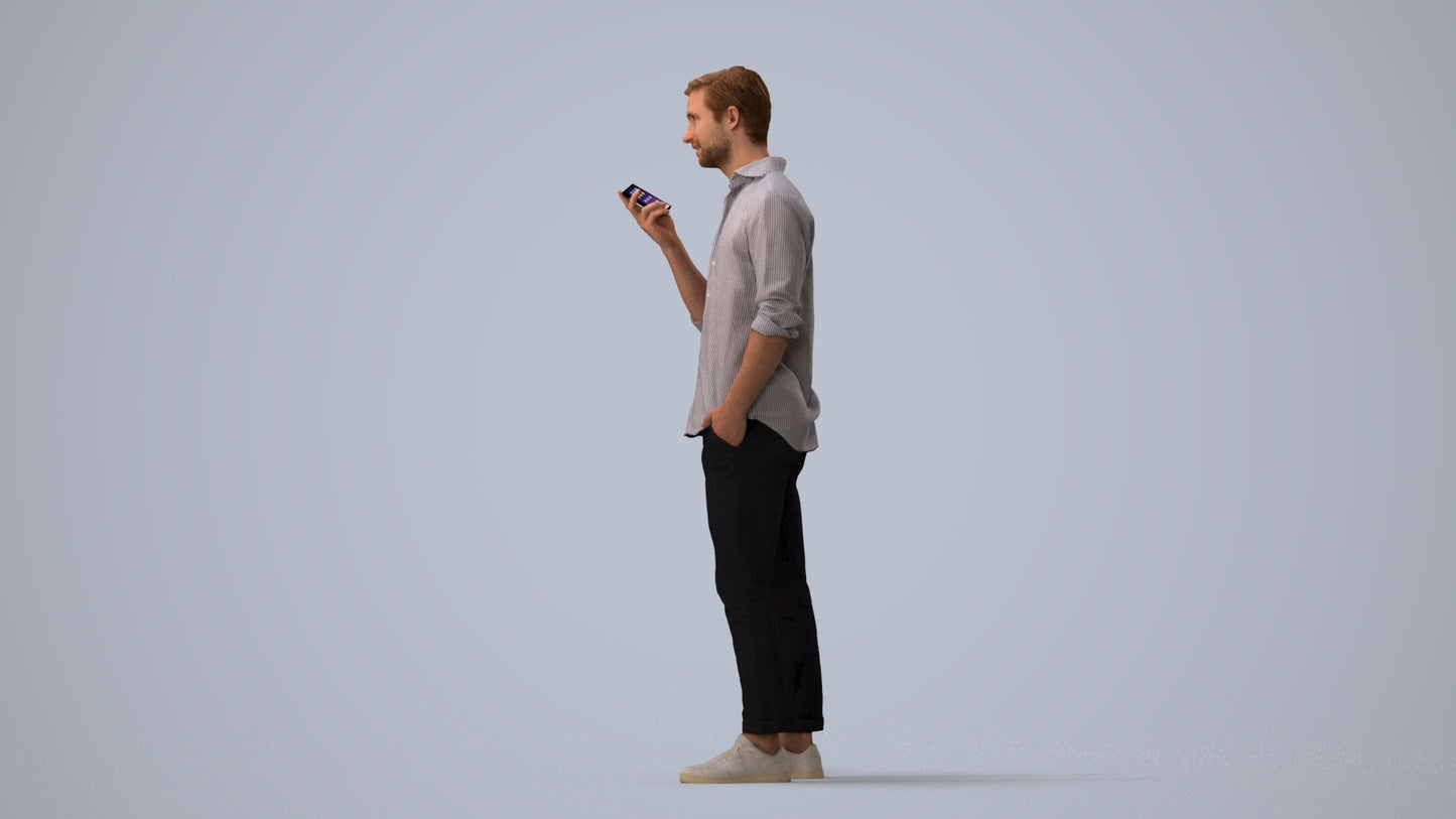 scanned 3D man casual standing, photogrammetry people for Enscape and V-Ray, three-quarter view render