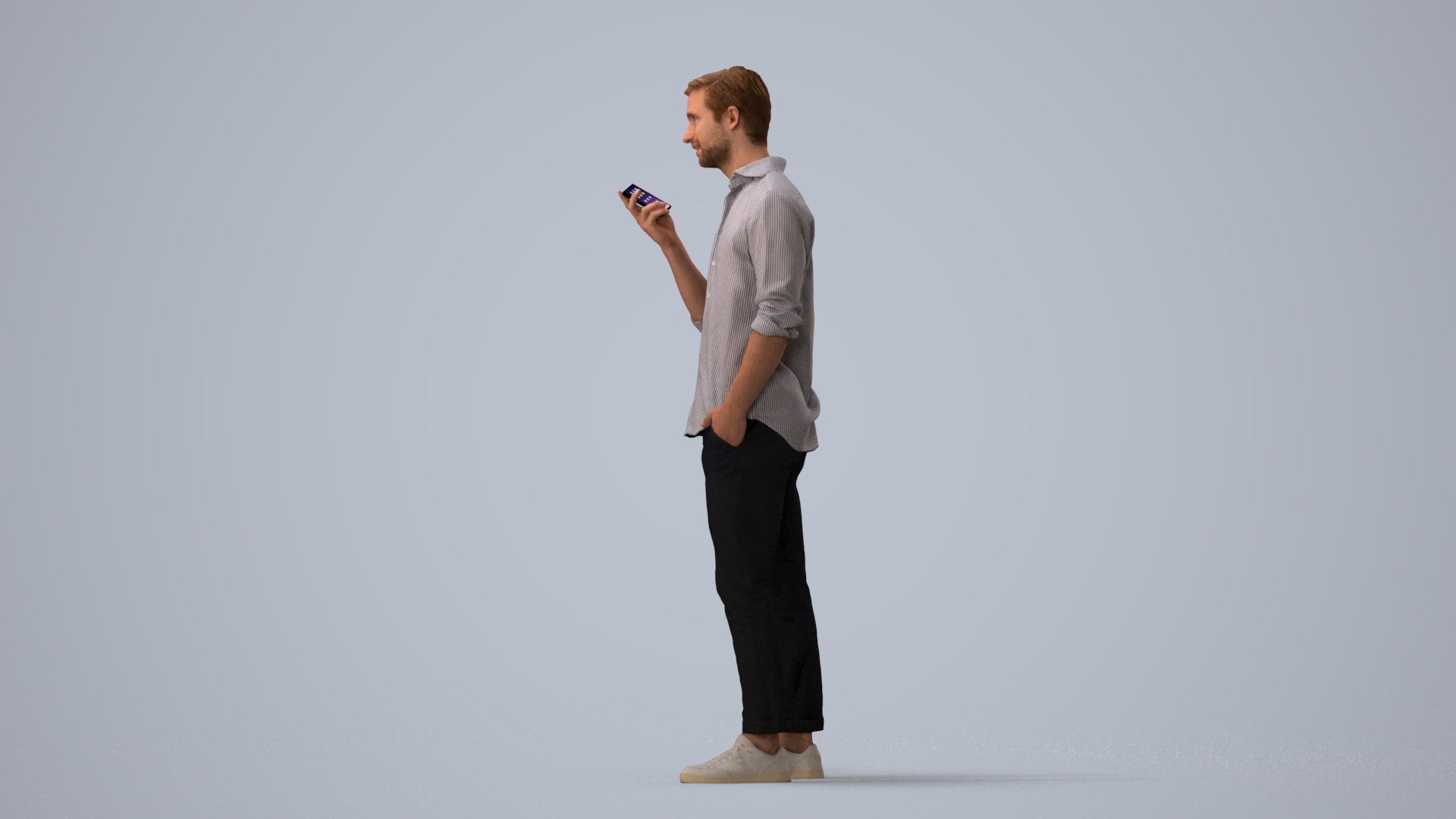 scanned 3D man casual standing, photogrammetry people for Enscape and V-Ray, three-quarter view render