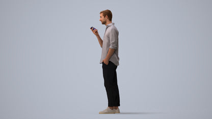 scanned 3D man casual standing, photogrammetry people for Enscape and V-Ray, three-quarter view render