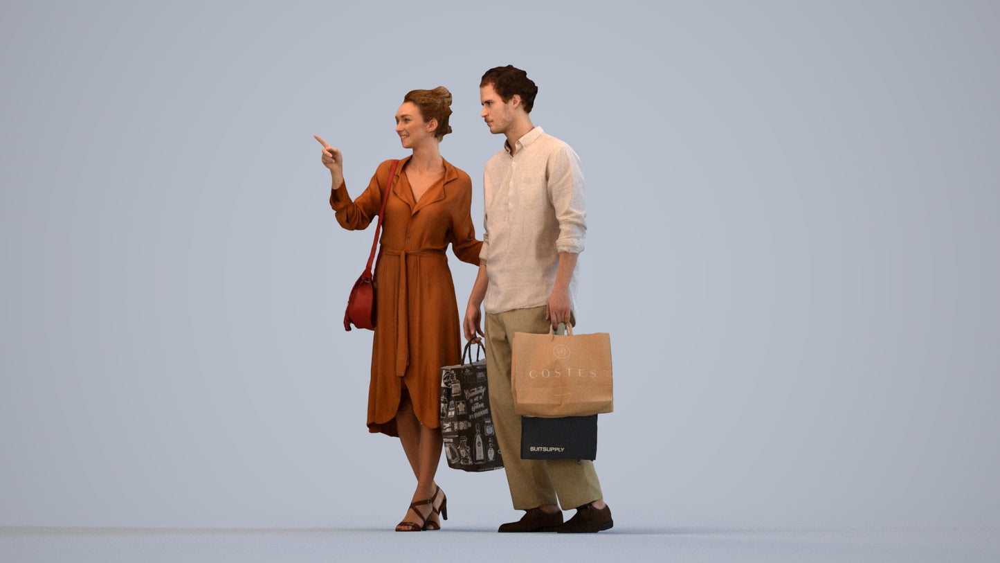 photogrammetry 3D man casual shopping, realistic human model archviz FBX, top-down view render
