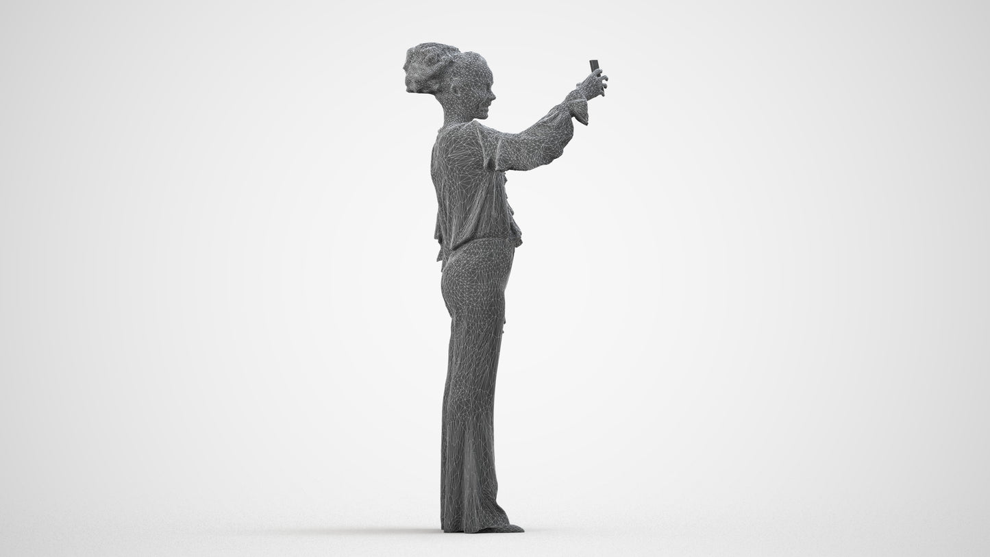 photogrammetry 3D woman casual standing, realistic human model archviz FBX, wireframe side view