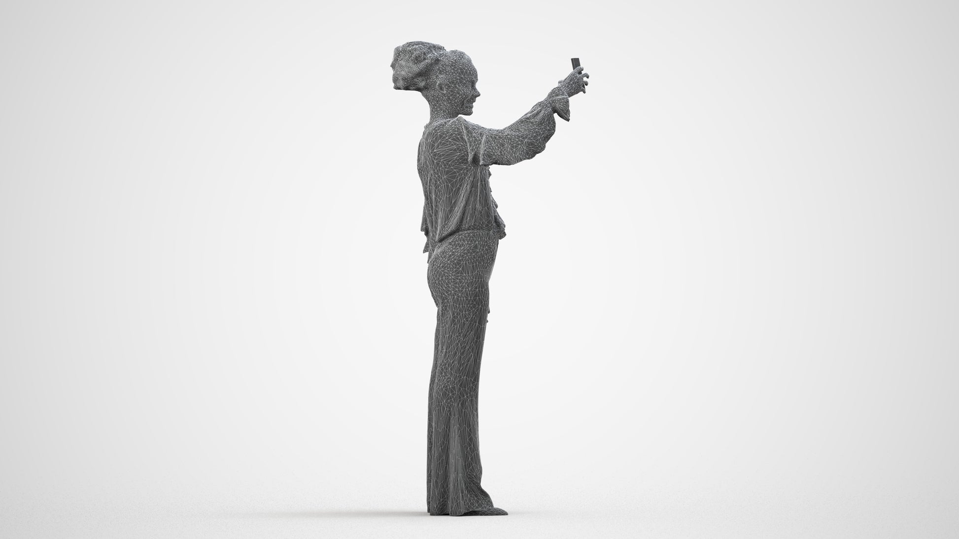photogrammetry 3D woman casual standing, realistic human model archviz FBX, wireframe side view