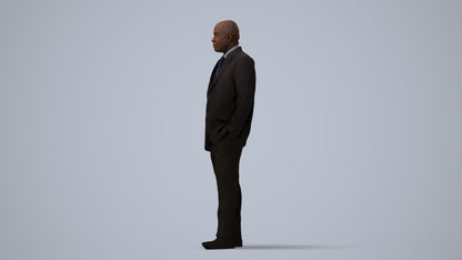 3D human model man business, photogrammetry scanned person for archviz, three-quarter view render