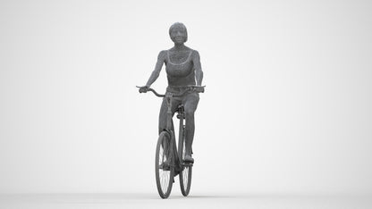 3D human model woman casual cycling, photogrammetry scanned person for archviz, wireframe back view