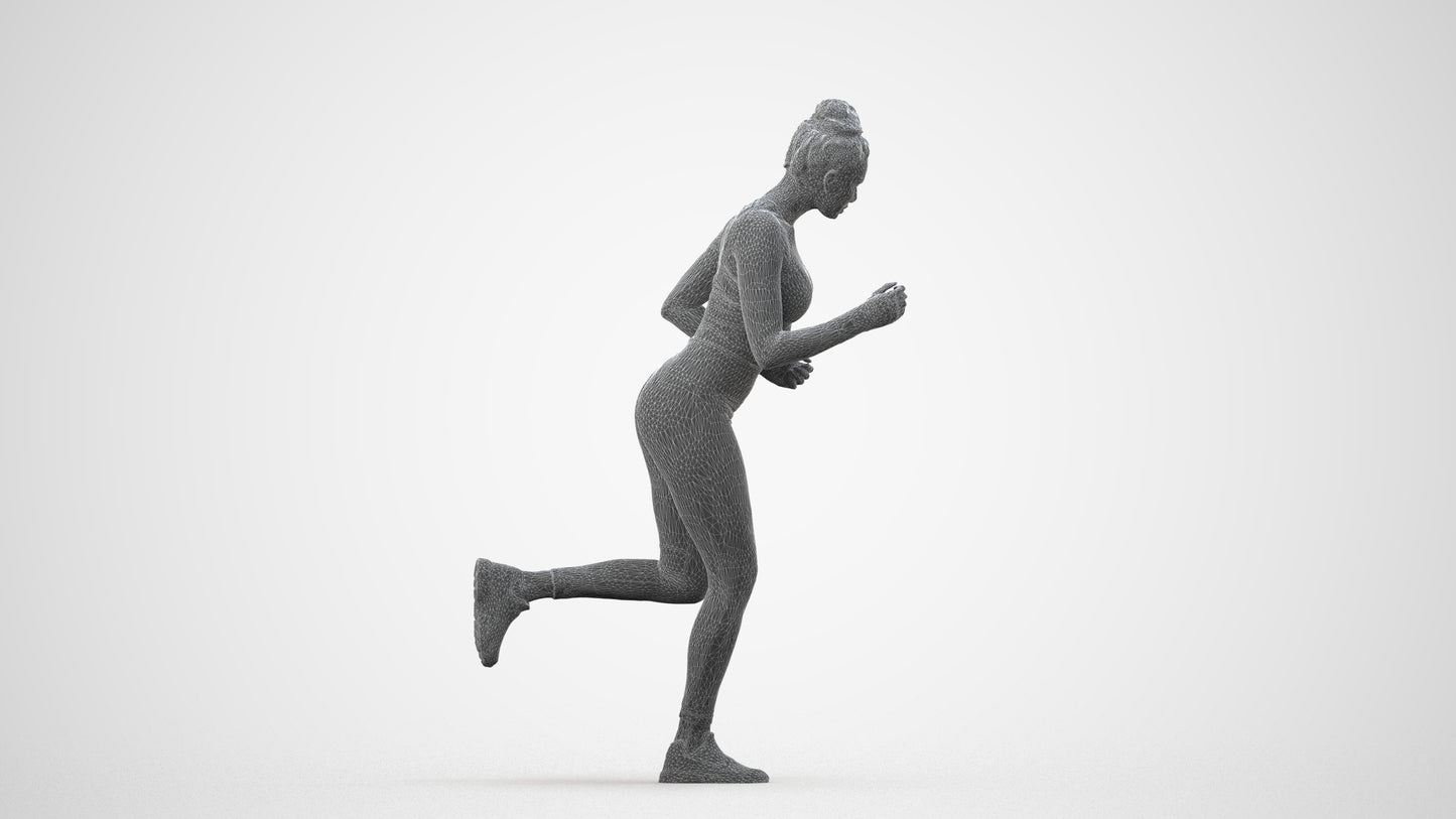 3D human model woman sport, photogrammetry scanned person for archviz, wireframe side view