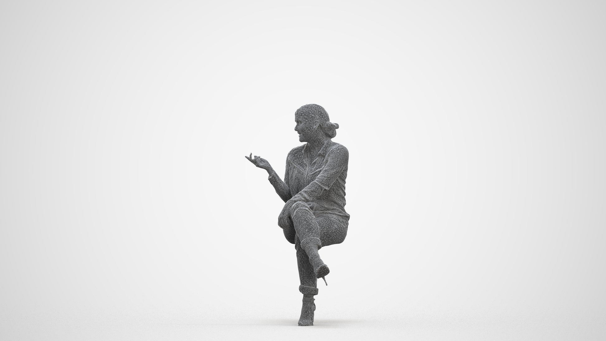 3D people model woman casual sitting, scanned human for 3ds Max rendering, three-quarter front view render